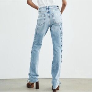 Zara slim fit‎ high waist side lace jeans Women's 4 Light Wash Tall Long